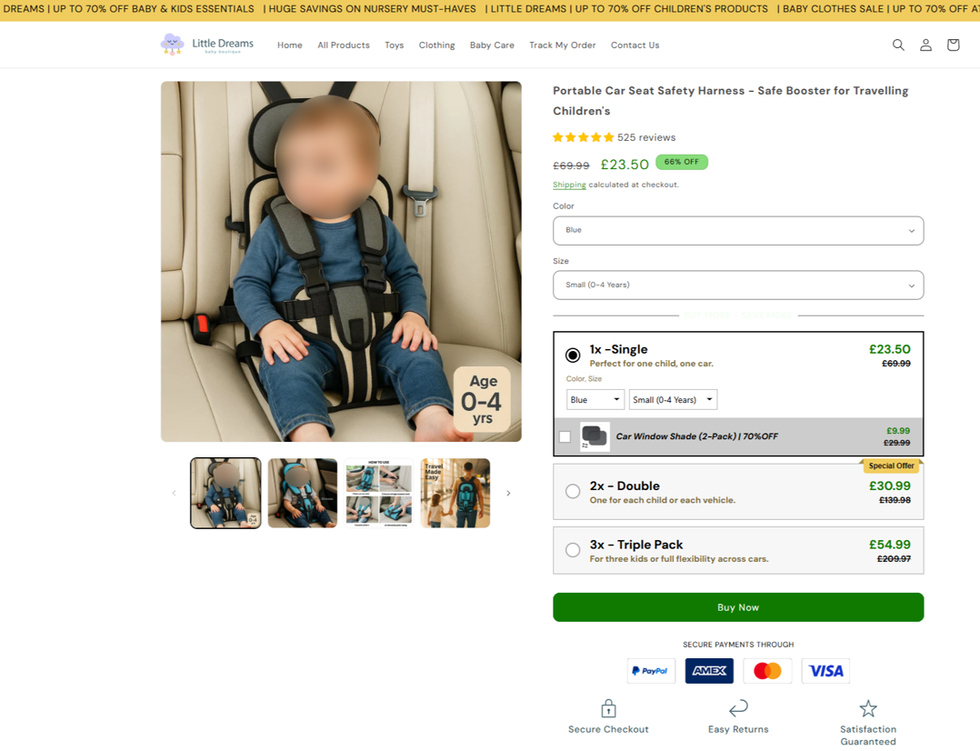 Dreams listing of a potentially dangerous car seat