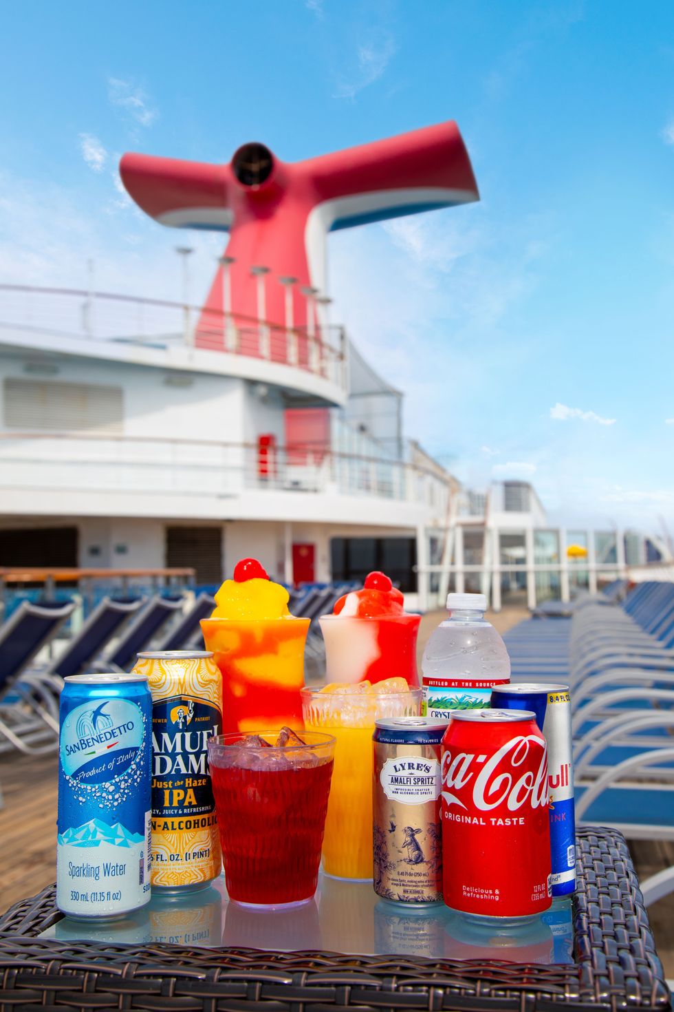 Drinks from CHEERS! Zero Proof package on deck of Carnival Cruise Line ship