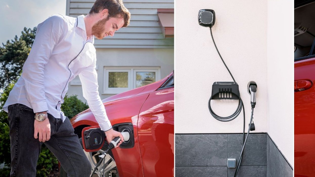 Driver charging electric vehicle and a home EV charger