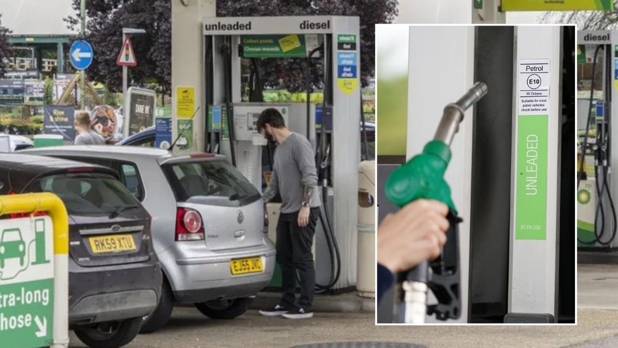 Driver filling up a petrol station and a fuel pump