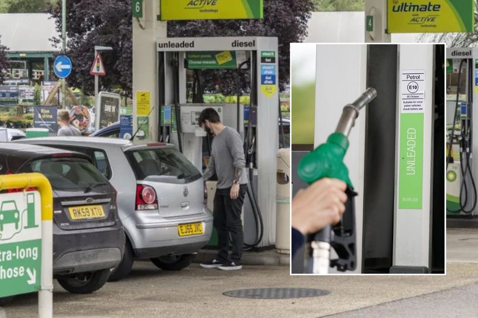 Driver filling up a petrol station and a fuel pump