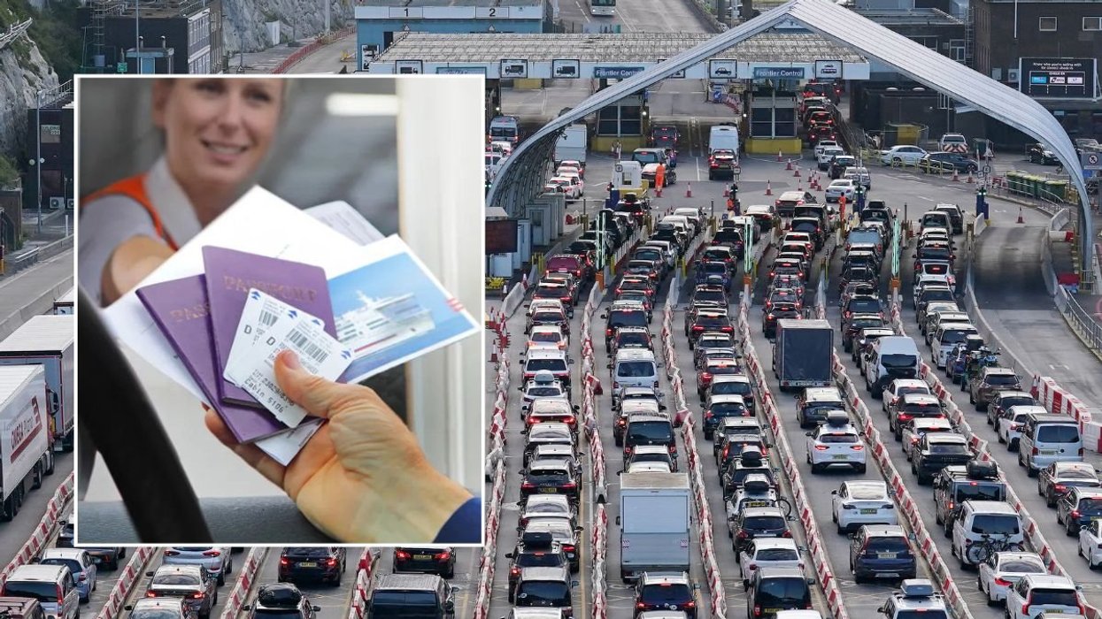 Driver handing over documents at the port and the Port of Dover
