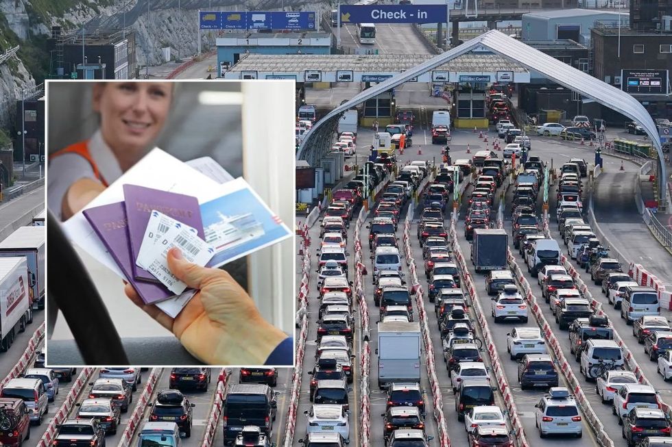 Driver handing over documents at the port and the Port of Dover