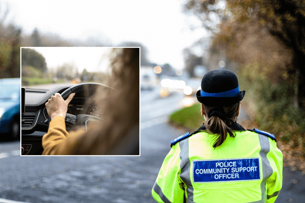 Driver in car and police officer