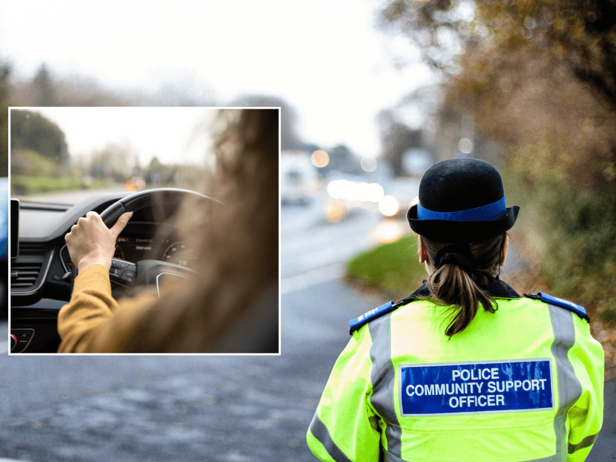 Driver in car and police officer