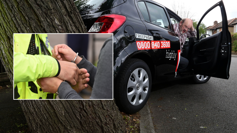 driver in handcuffs and vehicle crashed into tree