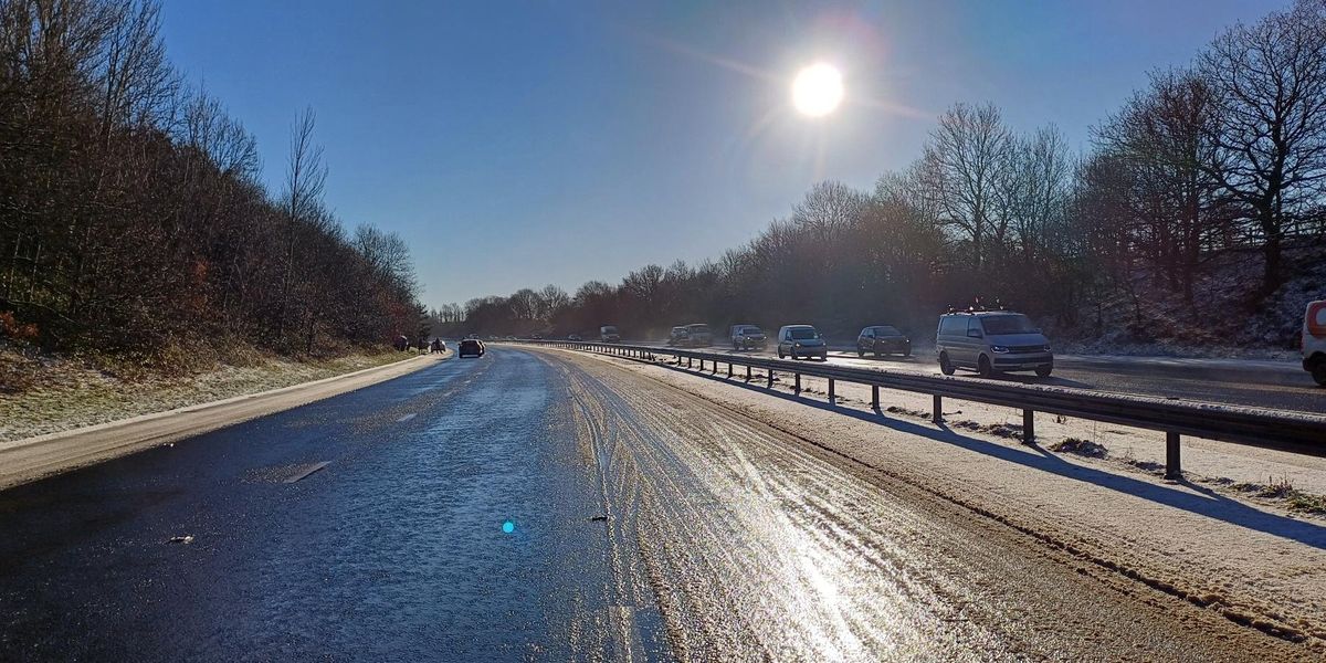 Snow and ice prompts motorway standstill as car crashes force delays of two-hours Snow and ice prompts motorway standstill as car crashes force delays of two-hours