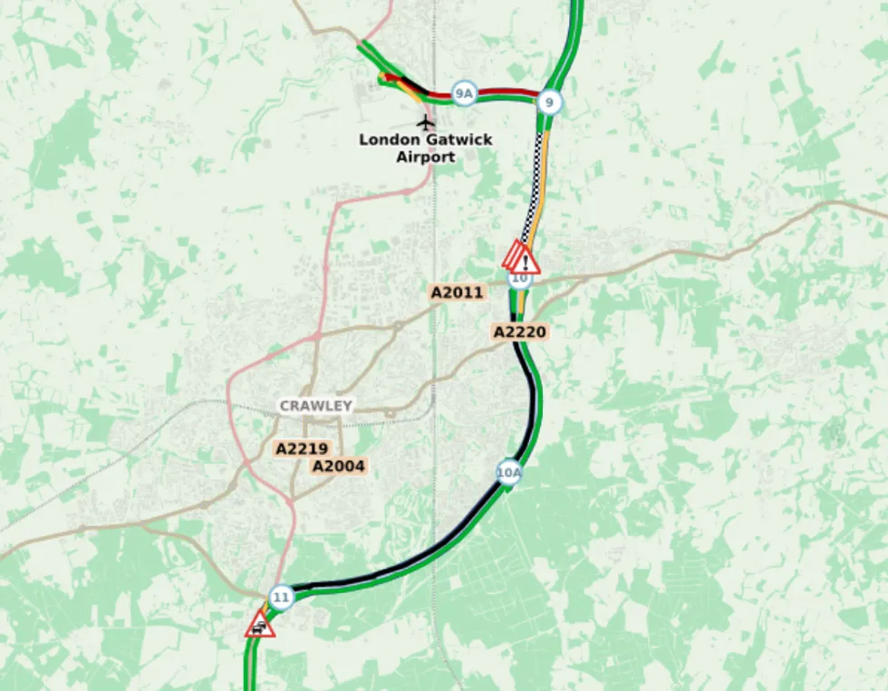 Drivers are facing long delays near Gatwick Airport