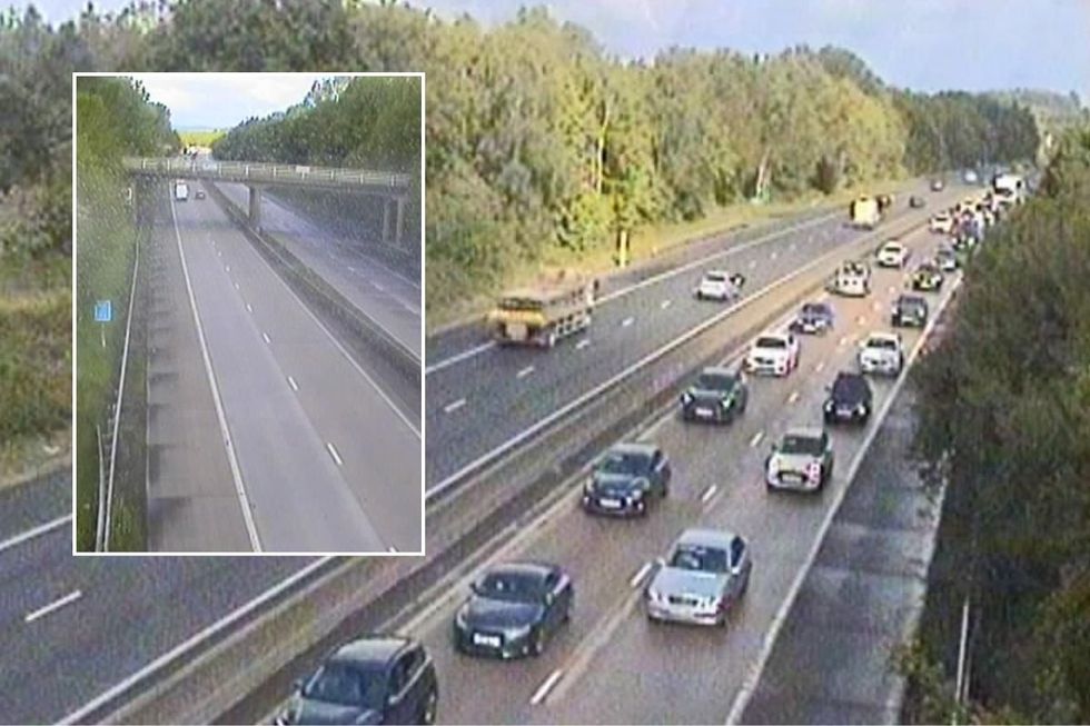 Drivers are facing long delays of around an hour on the M54