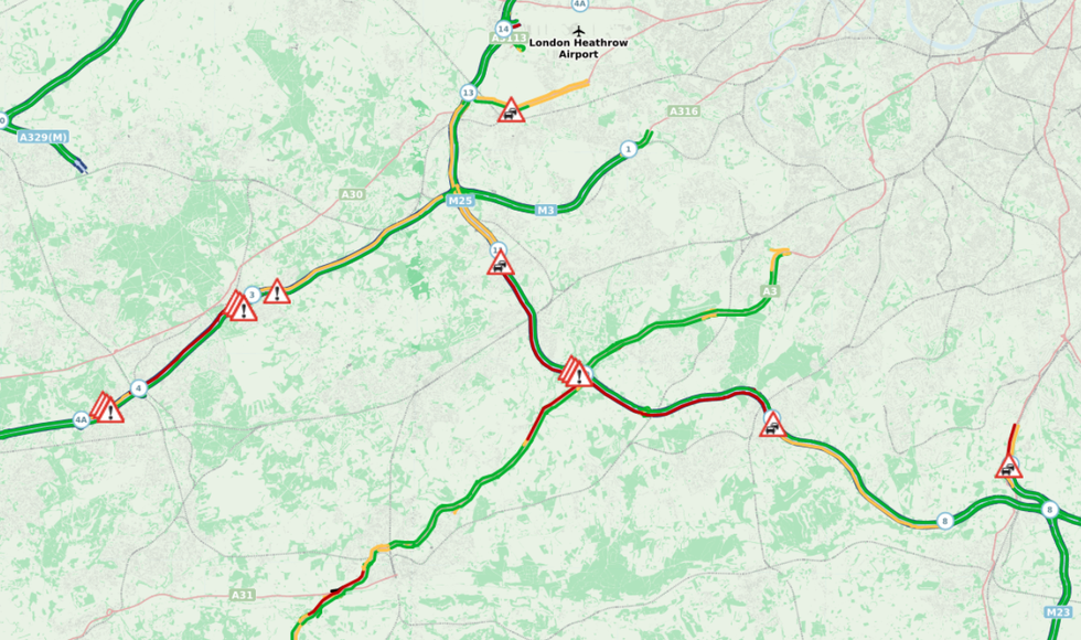 Drivers are facing traffic issues on the M3 and M25 during rush hour