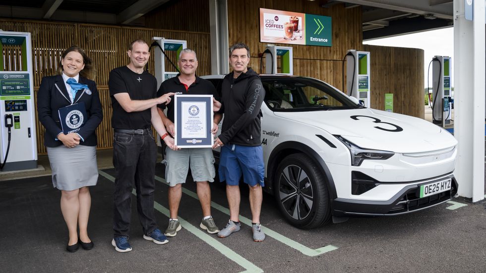Drivers \u200bSam Clarke, Kevin Booker and Richard Parker achieved the Guinness World Record for longest distance travelled by an electric SUV on a single charge