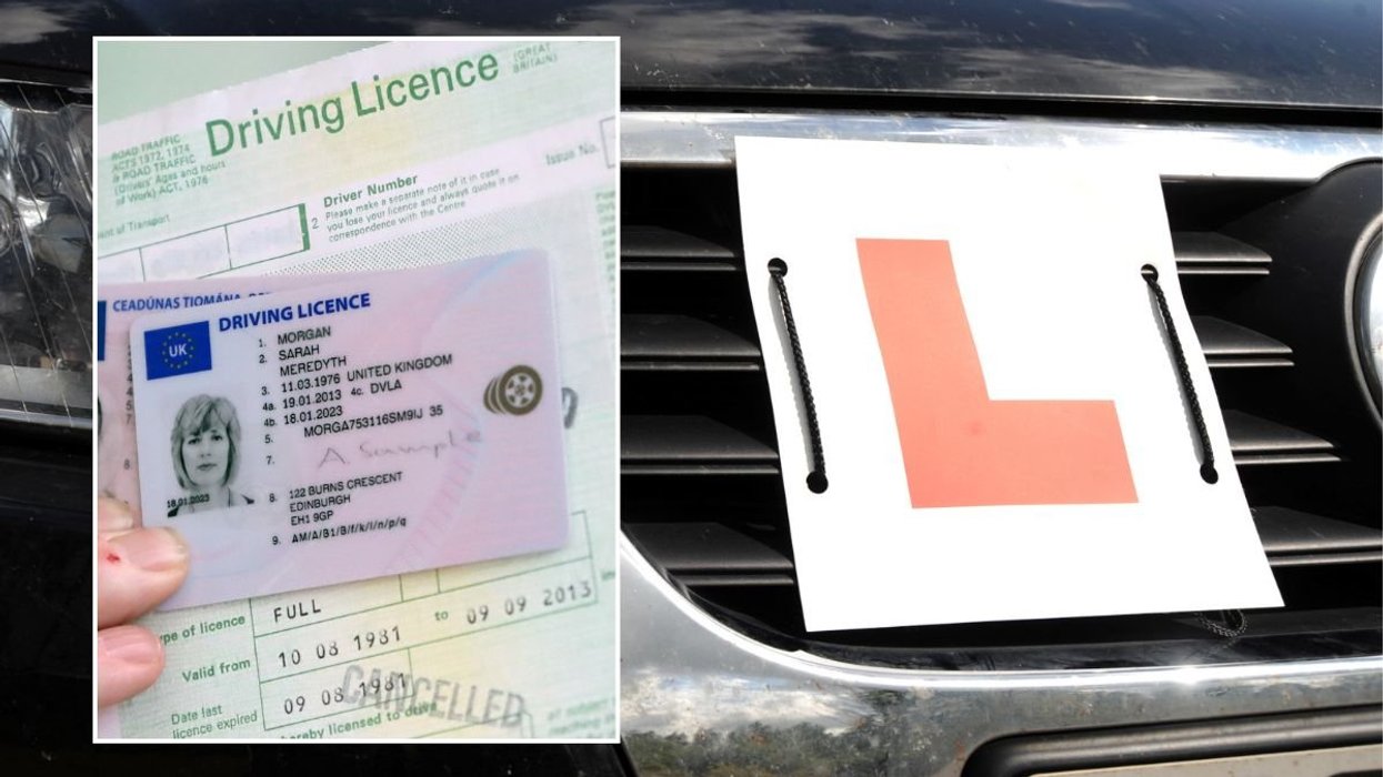 Driving licence and a car with an L plate