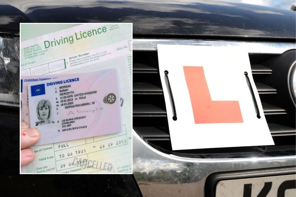 Driving licence and a car with an L plate