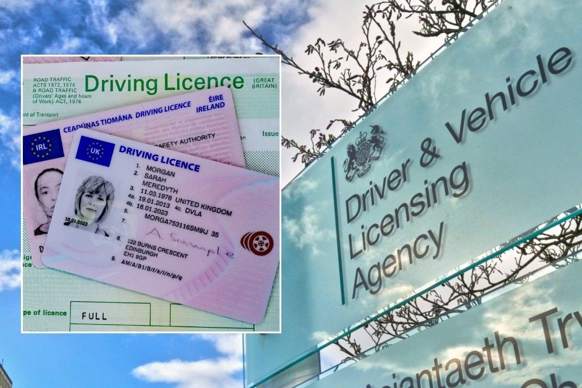 Driving licence and a DVLA sign