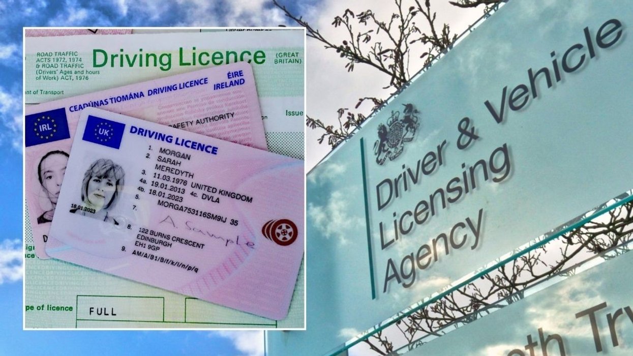 Driving licence and a DVLA sign