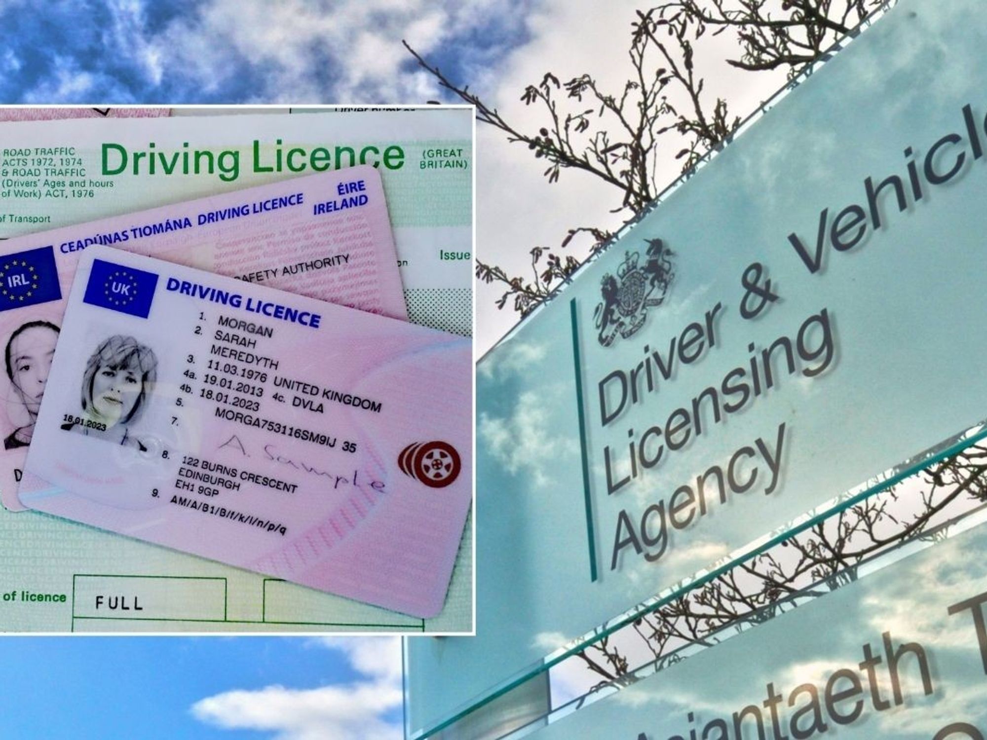 Driving licence and a DVLA sign