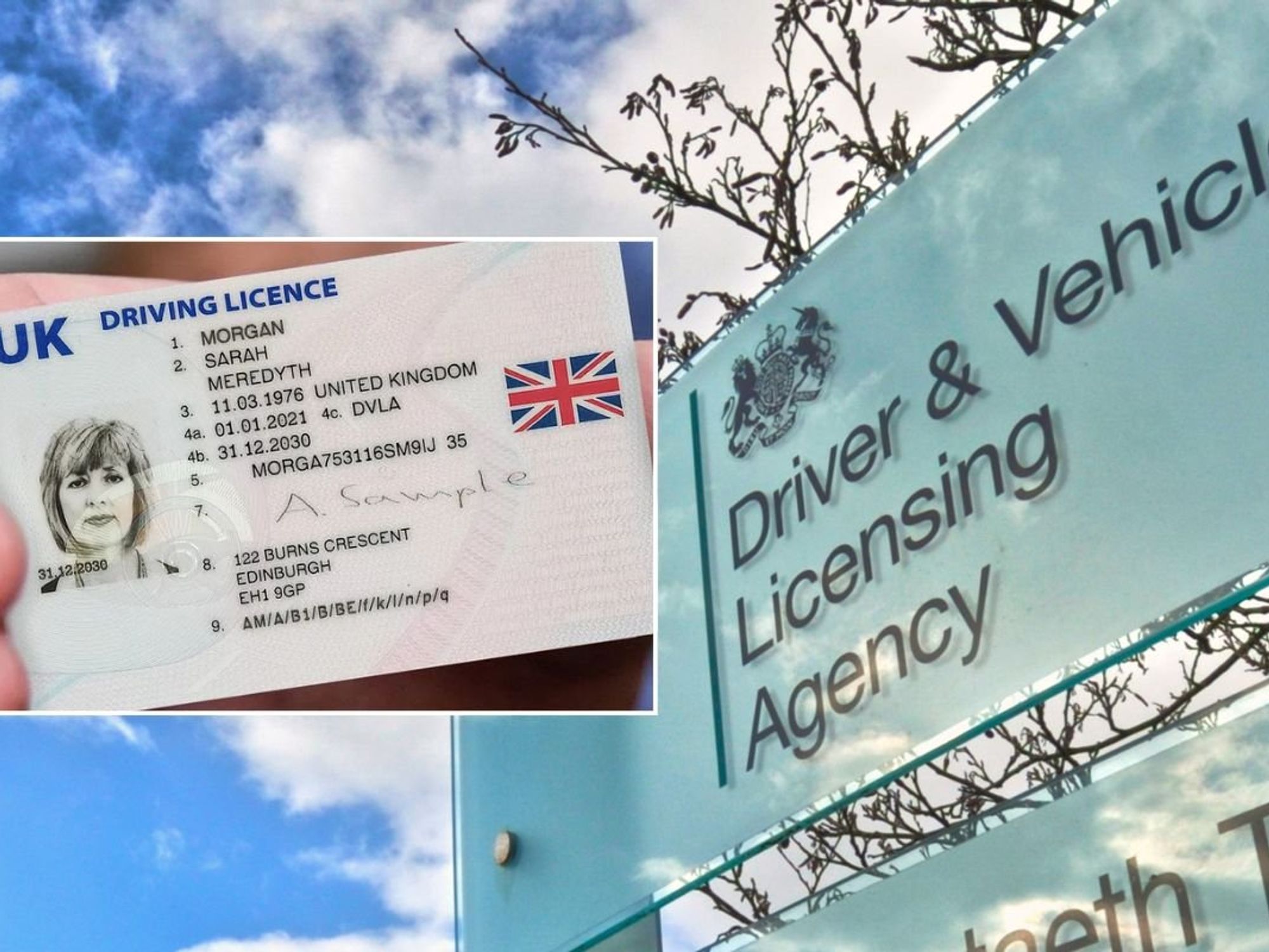 Driving licence and a DVLA sign