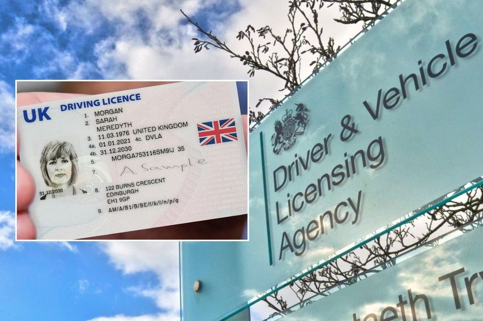 Driving licence and a DVLA sign