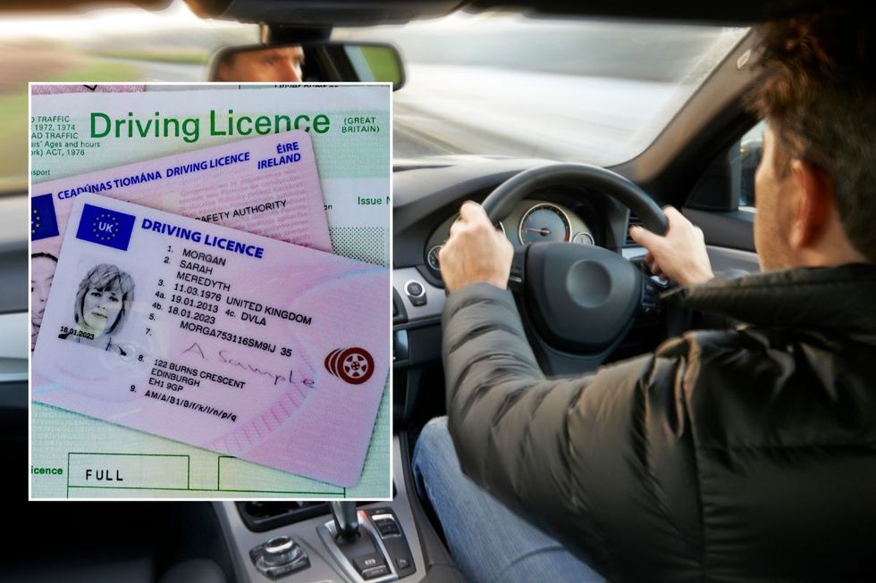 Driving licence and a man driving a car