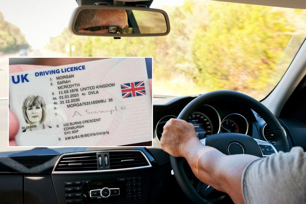 Driving licence and a man driving a car