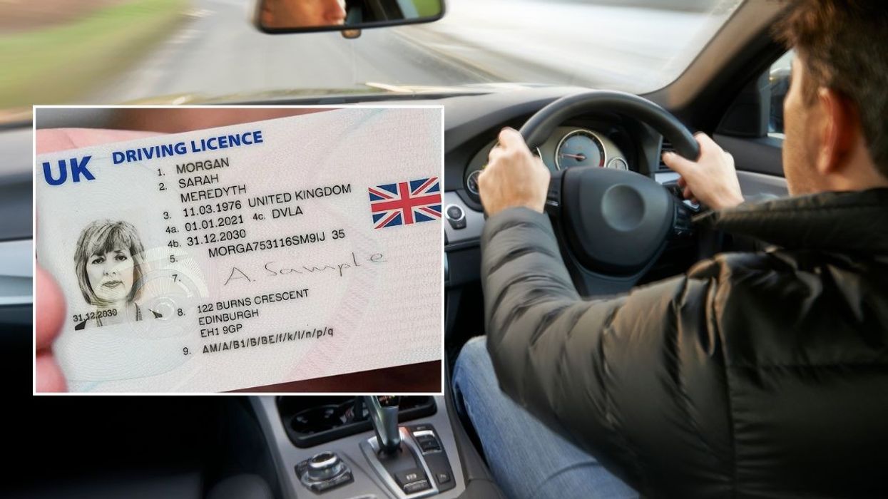 Driving licence and a man driving a car