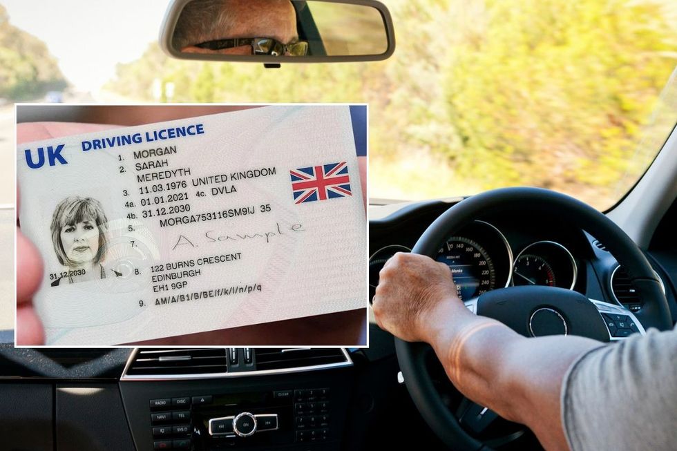 Driving licence and a man driving a car