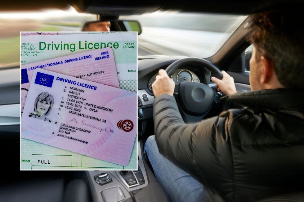 Driving licence and a man driving a car
