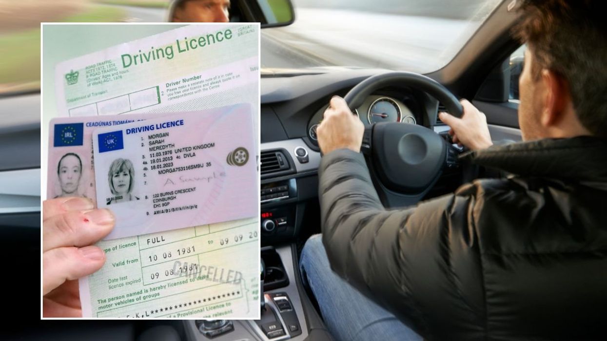 Driving licence and a man driving a car