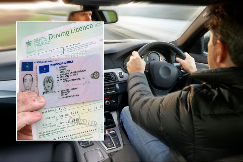 Driving licence and a man driving a car