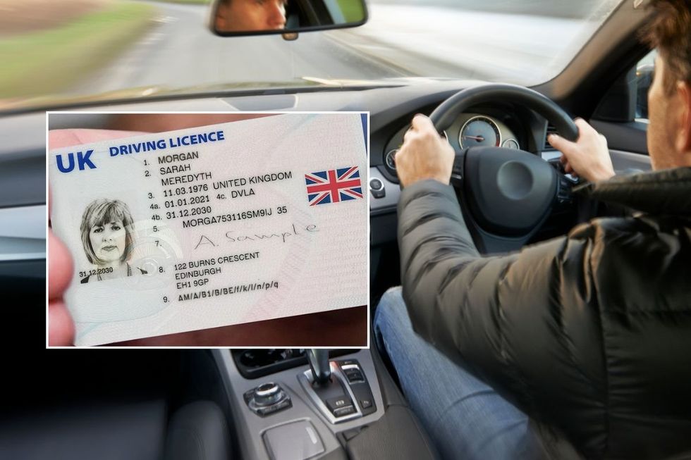 Driving licence and a man driving a car