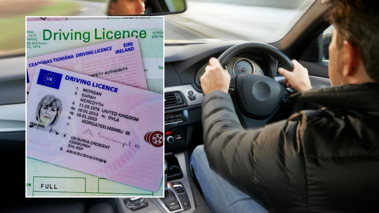 Driving licence and a man driving a car