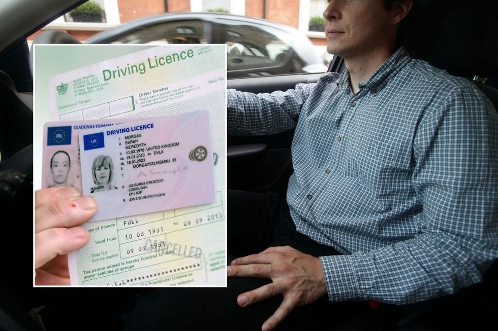Driving licence and a man not wearing a seatbelt in the car