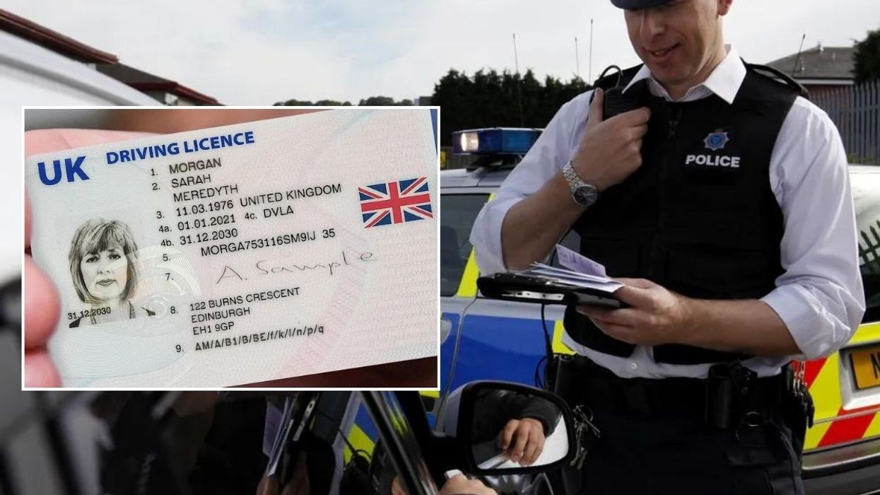 Driving licence and a police officer pulling a car over