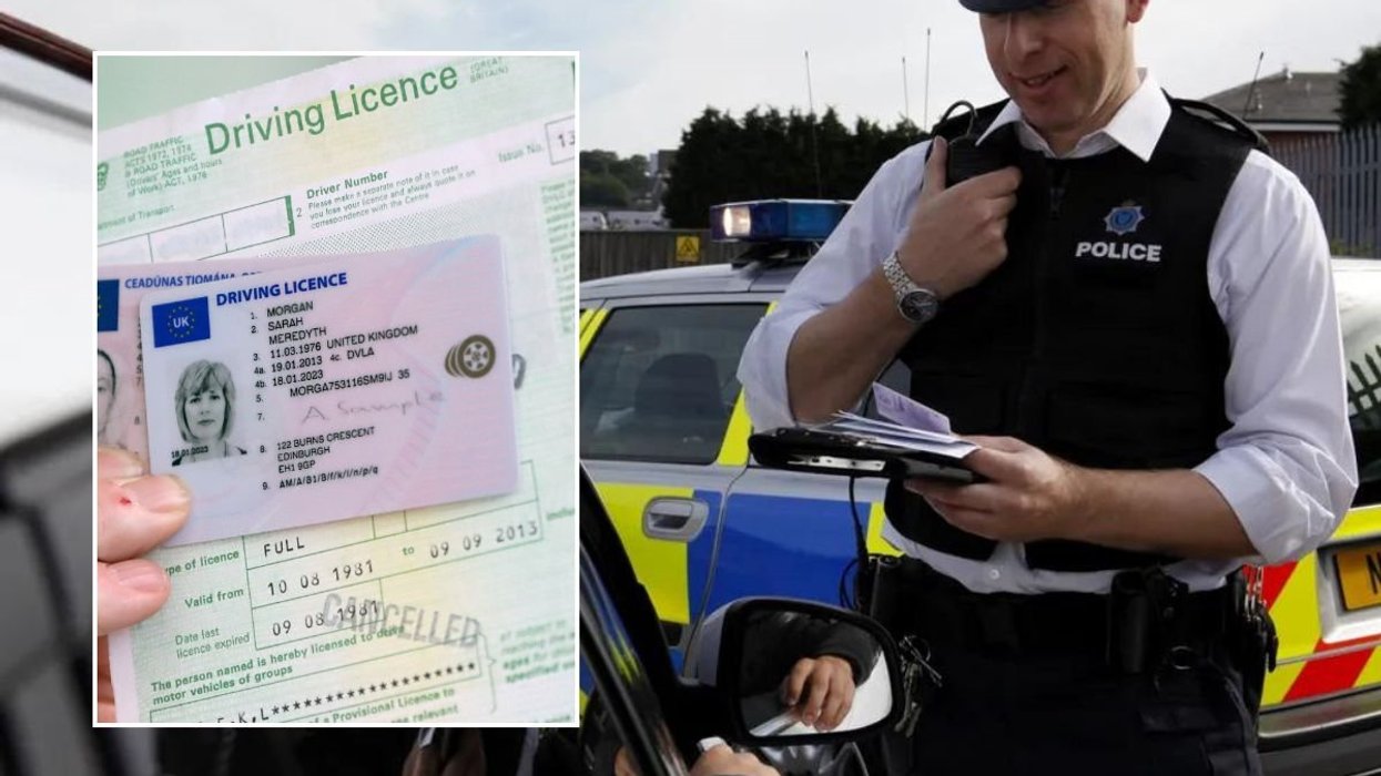 Driving licence and a police officer pulling a car over