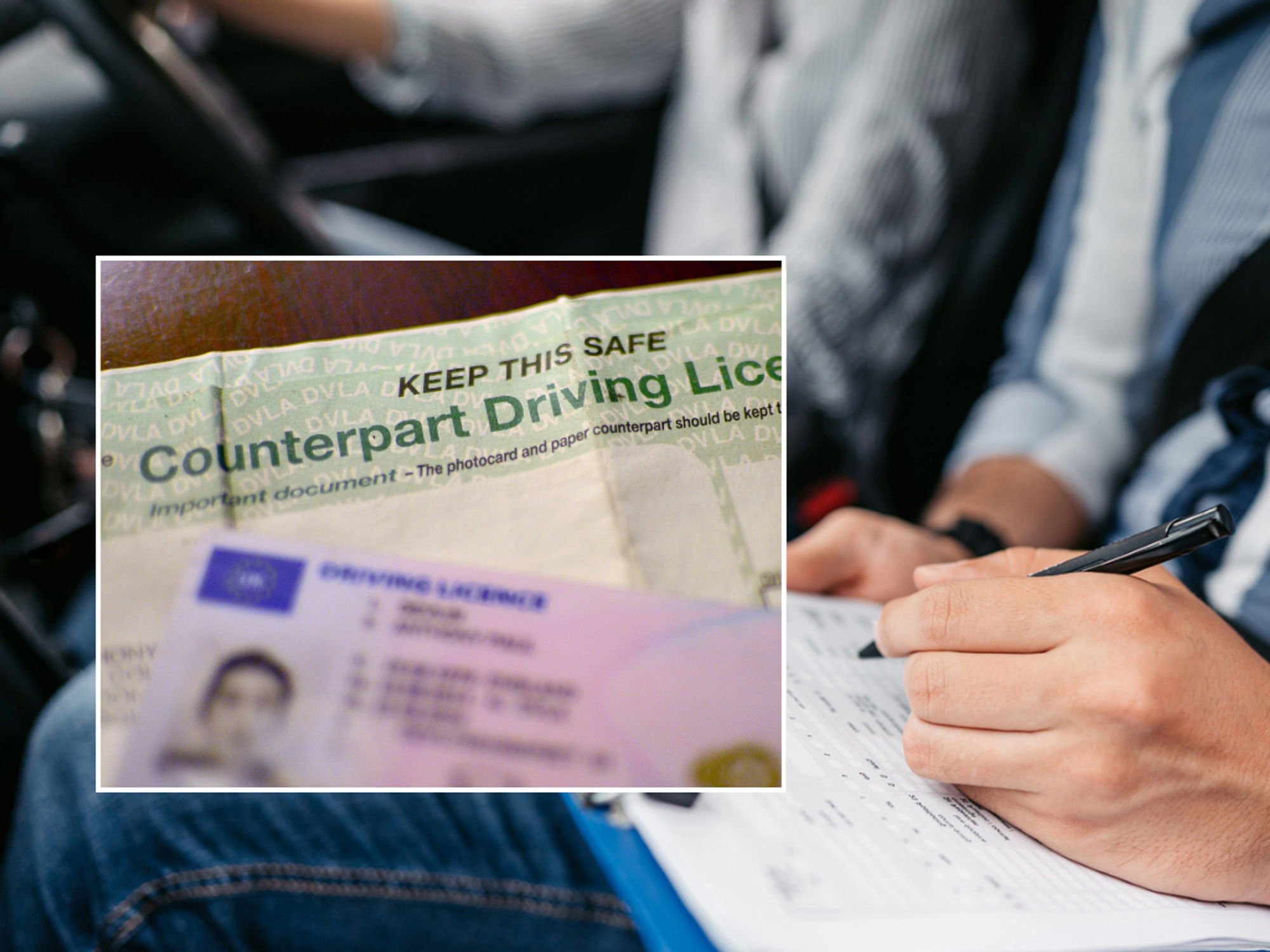 Driving licence and learner test in vehicle