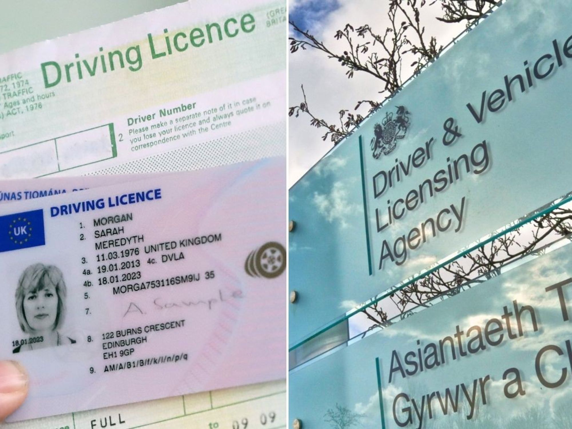 Driving licence application and a DVLA sign