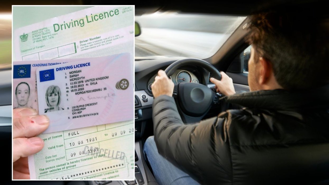 Driving licence application and a man driving a car