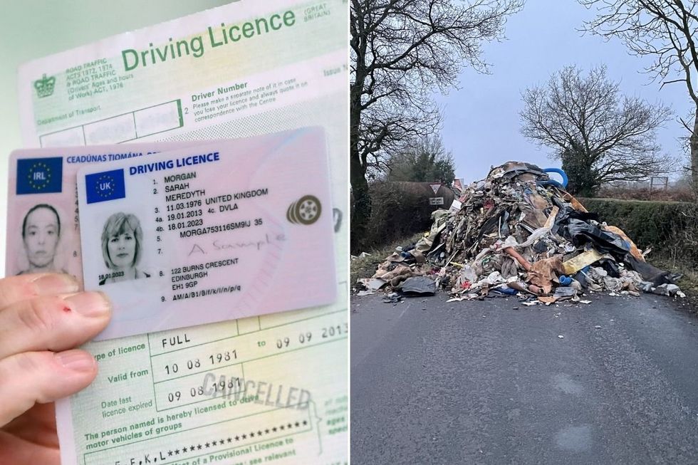 Driving licence application form and a fly-tipping incident