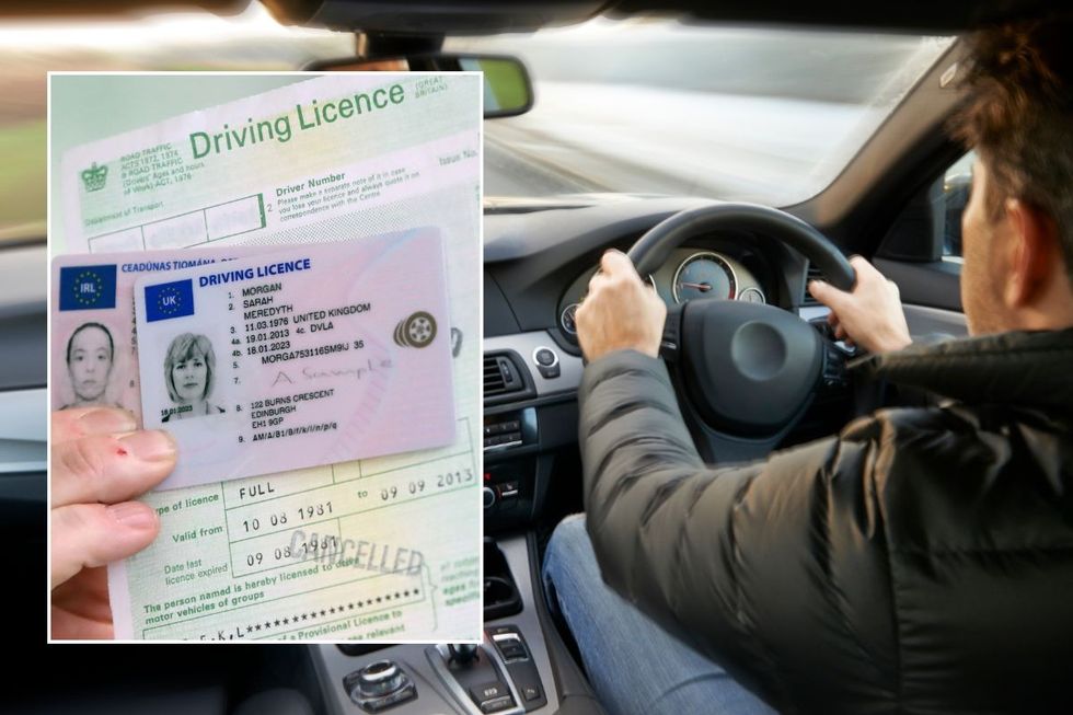 Driving licence application form and a man driving a car