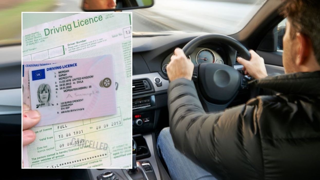 Driving licence application form and a man driving a car