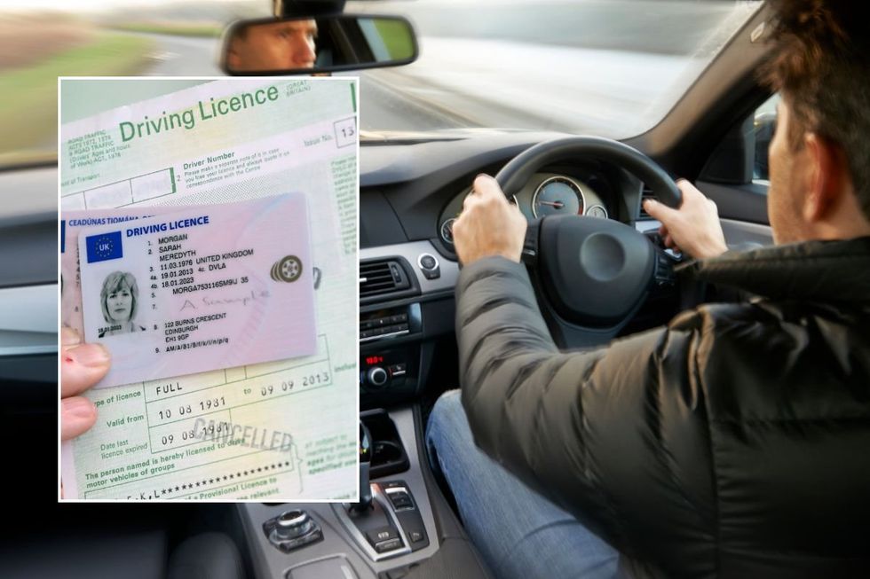 Driving licence application form and a man driving a car