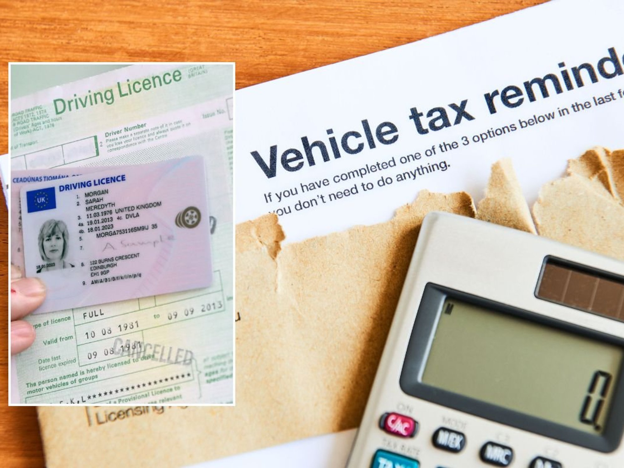 Driving licence application form and a vehicle tax reminder letter