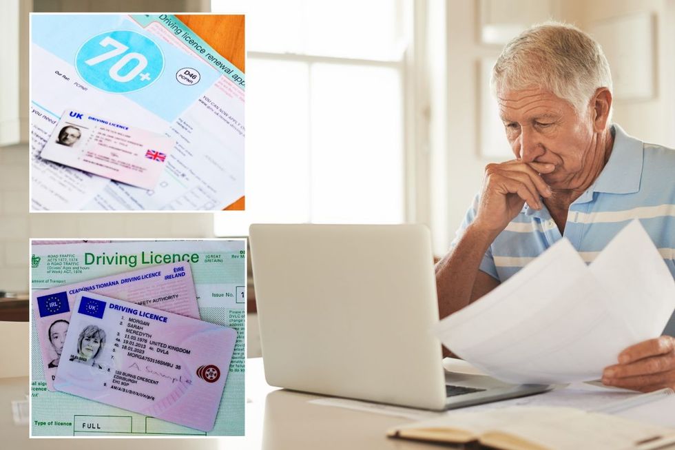 Driving licence applications and an elderly man looking at a laptop