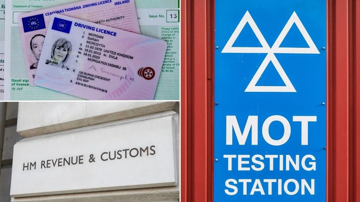 Driving licence, HMRC logo and an MOT test centre