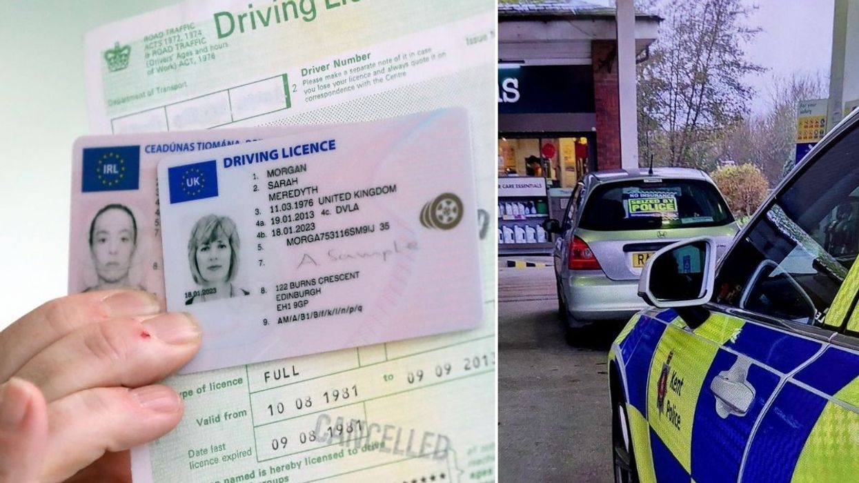 Driving licence renewal form and a car pulled over and seized by police