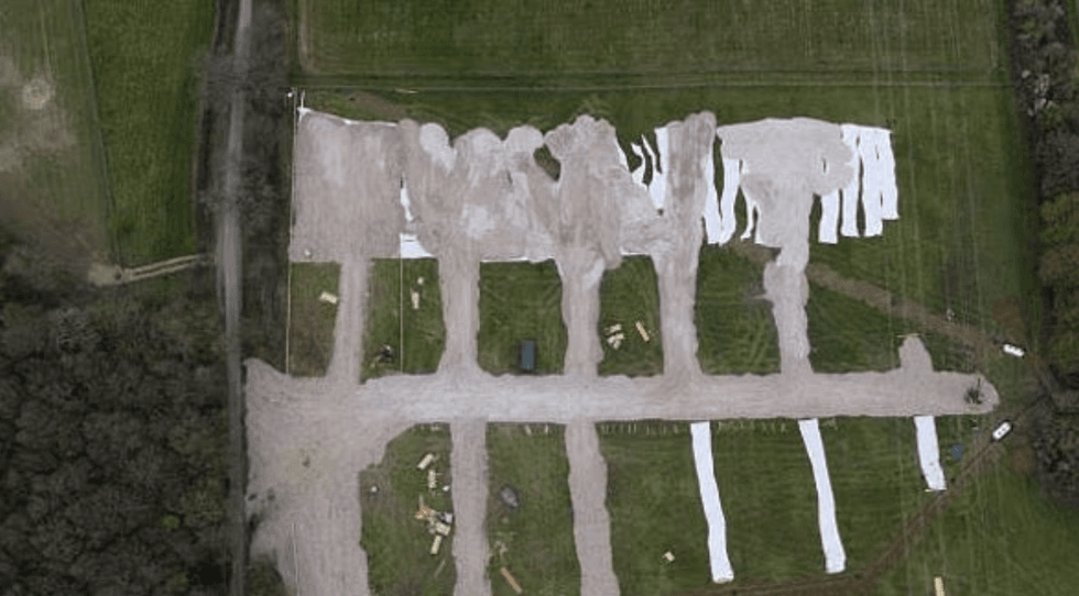 Drone footage has captured the concreted land, shared on a local Facebook group