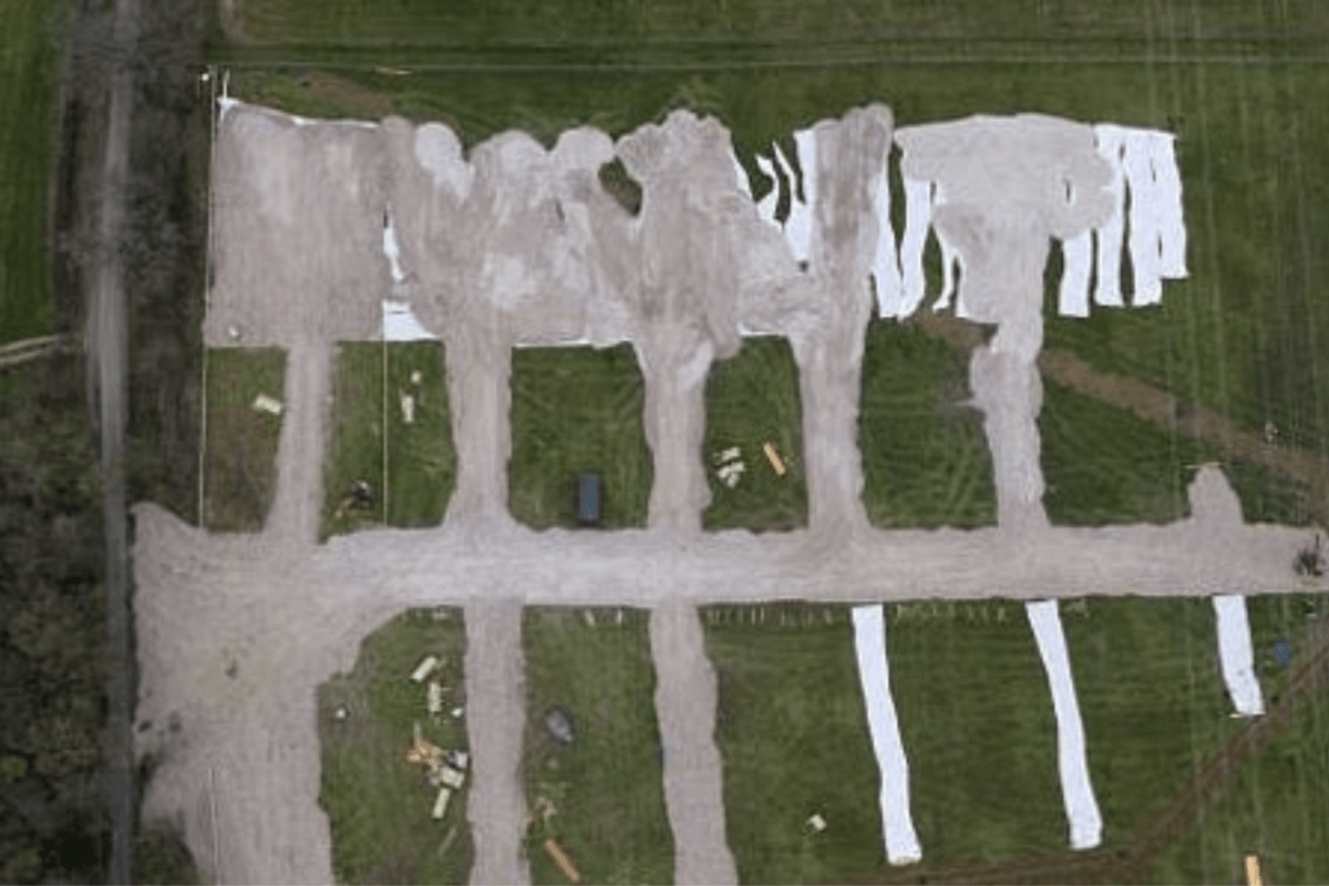 Drone footage has captured the concreted land, shared on a local Facebook group