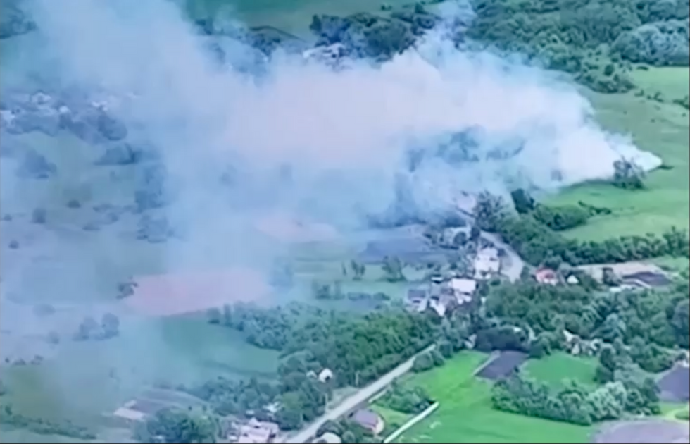 Drone footage of blasts in Russia
