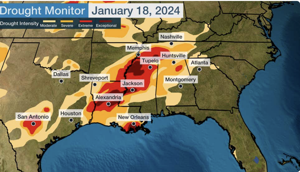 Drought monitor for US southern states