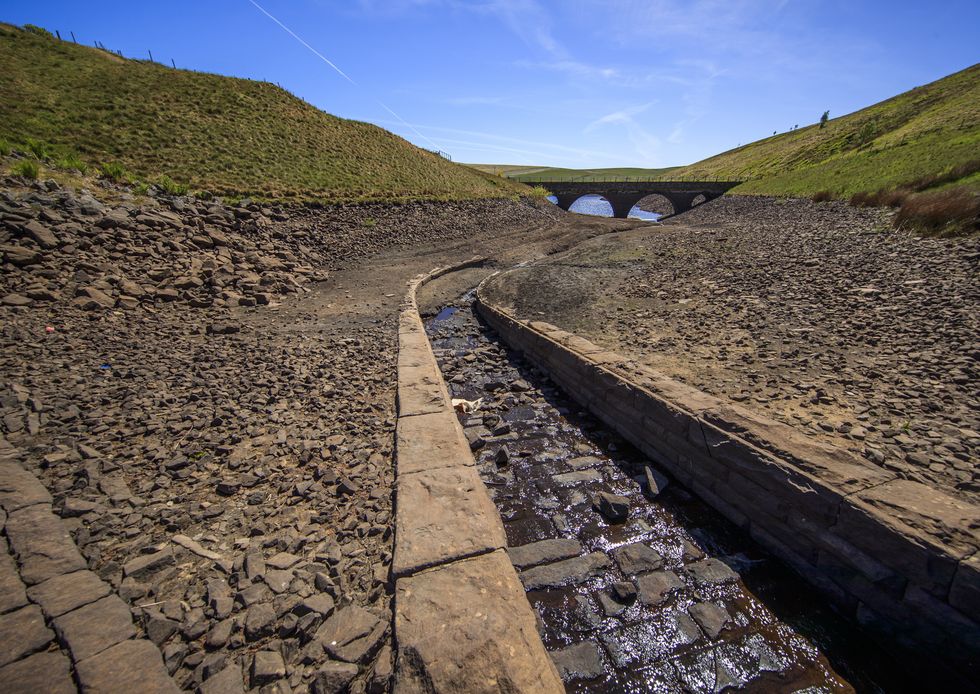 Dry conditions at Dowry Reservoir in Oldham.